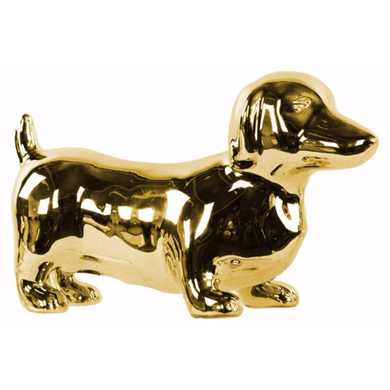 Animal Statue Standing Dachshund Dog Figurine Polished Chrome Finish Gold - Benzara Benzara
