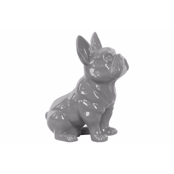 Animal Statue Striking Sitting French Bulldog Figurine with Pricked Ears- Gray- Benzara Benzara