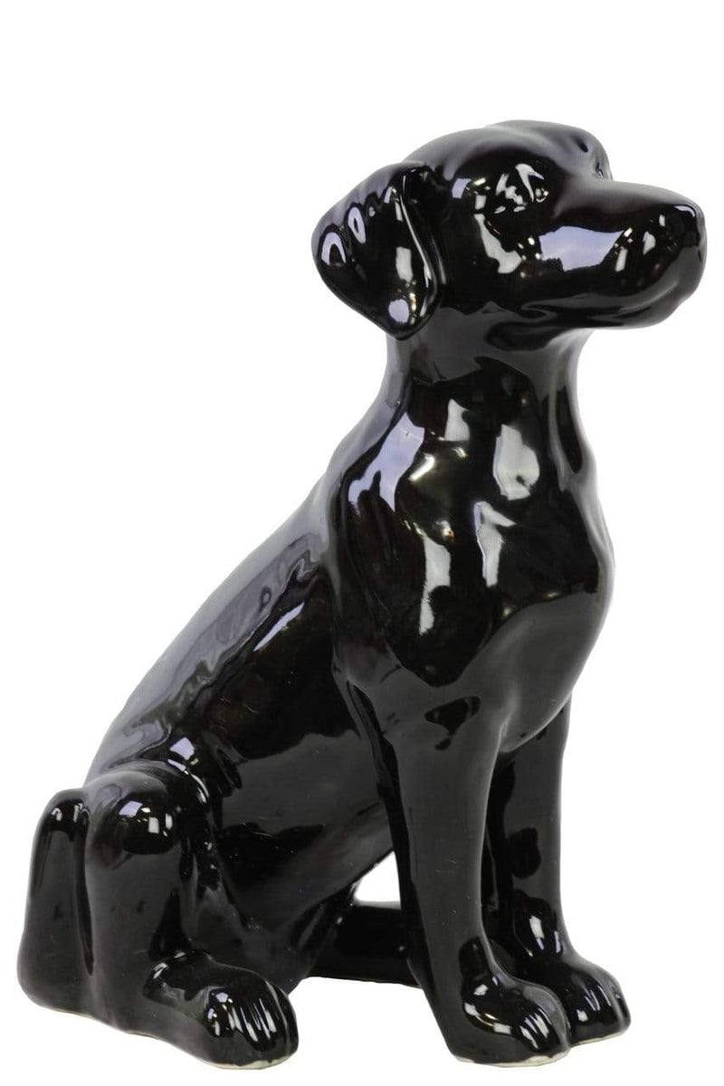 Animal Statues Sitting Hound Dog Figurine In Ceramic, Glossy, Black Benzara