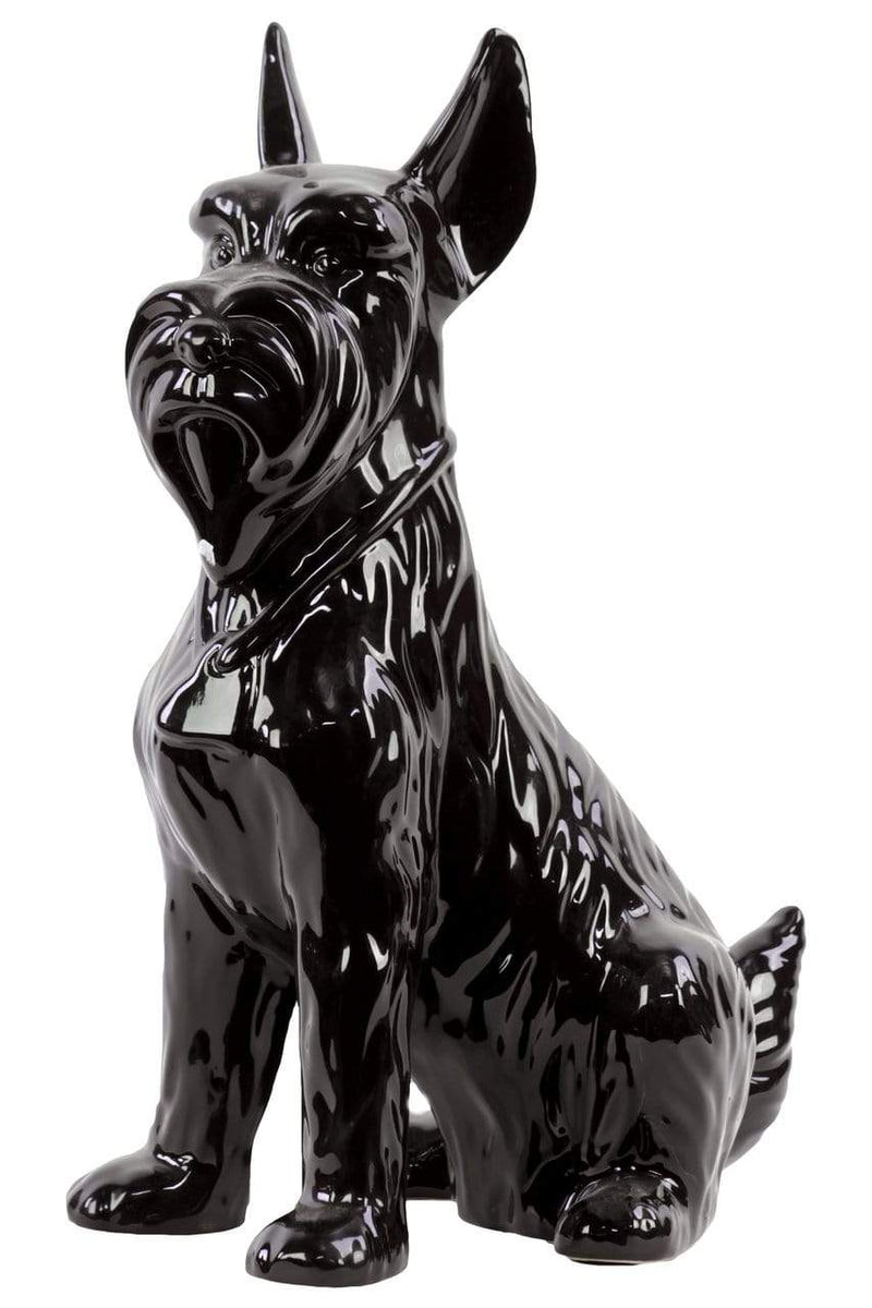 Animal Statues Sitting Scottish Terrier Dog Figurine In Ceramic, Glossy Black Benzara