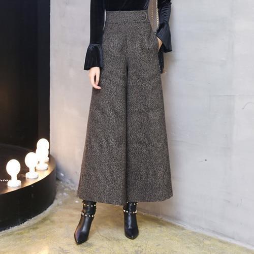 Ankle Length Woolen Flared Pants-Grey-S-JadeMoghul Inc.