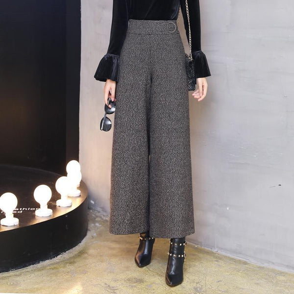 Ankle Length Woolen Flared Pants-Grey-S-JadeMoghul Inc.