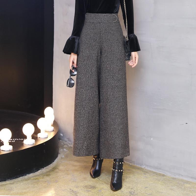 Ankle Length Woolen Flared Pants-Grey-S-JadeMoghul Inc.