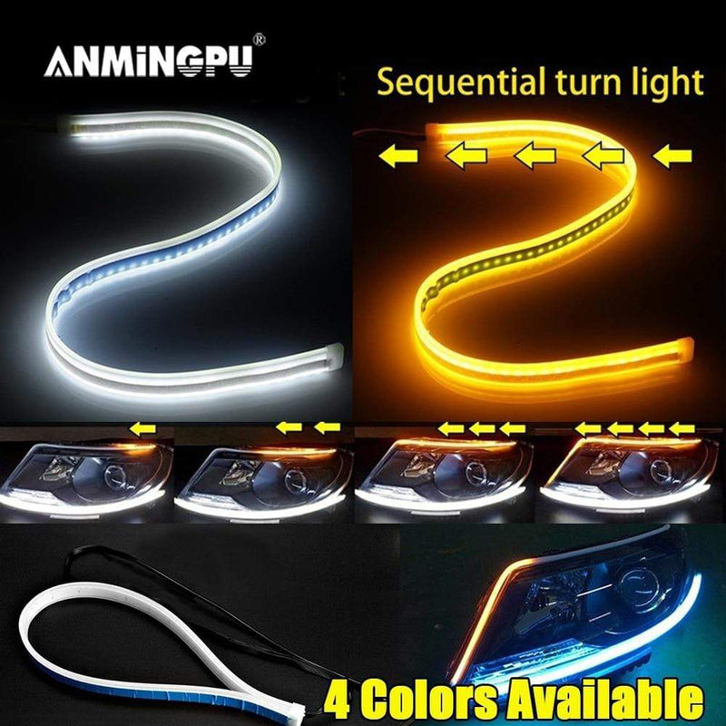 ANMINGPU 1pair Bright Flexible DRL LED Strip Turn Signal White Yellow Sequential LED Daytime Running Lights for Cars Headlight JadeMoghul Inc. 