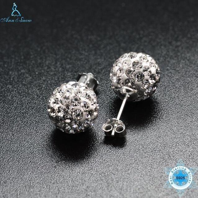 Ann & Snow 925 Sterling Silver Stud Earrings Crystals Ball Beads Fine Jewelry For Women Cute Style AAA CZ Stone 2018 New Design-Clear-JadeMoghul Inc.