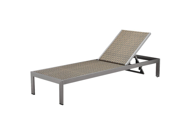 Anodized Aluminum Modern Lounger With Wheels, Brown-Outdoor Chaise Lounges-BROWN-Anodized Aluminum And Rattan-JadeMoghul Inc.
