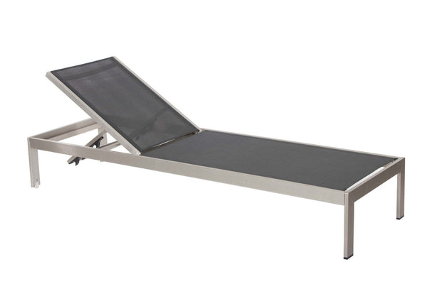 Anodized Aluminum Modern Patio Lounger In Black-Outdoor Chaise Lounges-Black-Aluminum-JadeMoghul Inc.