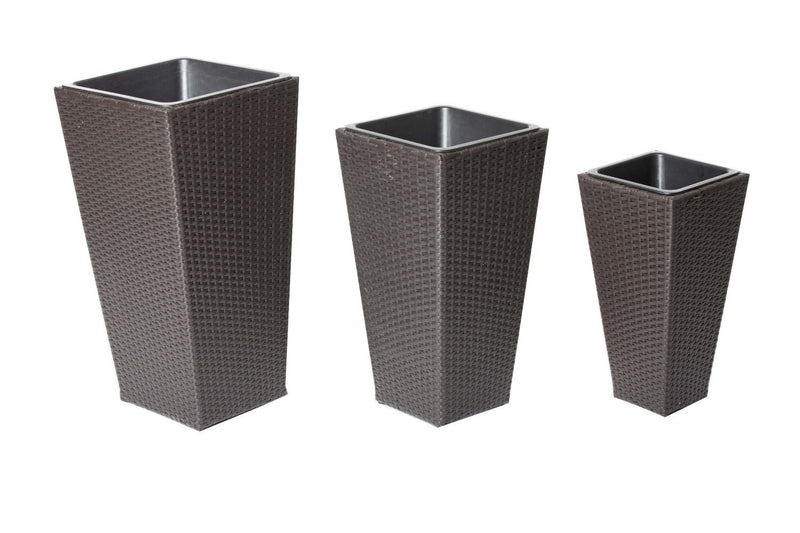 Anodized Aluminum Rattan Planter Brown Set of 3-Indoor Pots and Planters-Brown-Aluminum-JadeMoghul Inc.