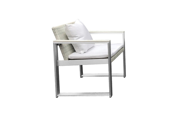 Anodized Aluminum Upholstered Cushioned Chair with Rattan, White-Office Chairs-WHITE-Anodized Aluminum Rattan And Polyresin-JadeMoghul Inc.