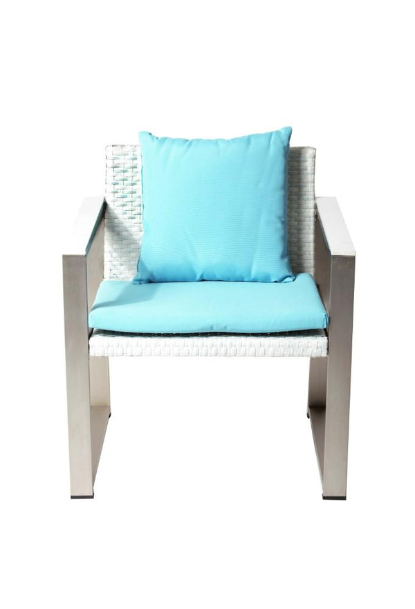 Anodized Aluminum Upholstered Cushioned Chair with Rattan, White/Turquoise-Office Chairs-WHITE /TURQUOISE-Anodized Aluminum Rattan And Polyresin-JadeMoghul Inc.