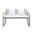 Anodized Aluminum Upholstered Cushioned Sofa with Rattan, White-Sofas-WHITE-Anodized Aluminum Rattan And Polyresin-JadeMoghul Inc.