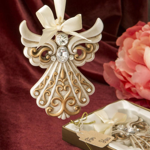 Antique ivory Angel Ornament with a matte gold filigree detailing-Bridal Shower Decorations-JadeMoghul Inc.