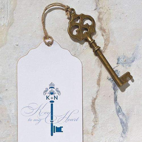 Antique Key Charm Style 4 - Double Hearts (Pack of 6)-Favor-JadeMoghul Inc.