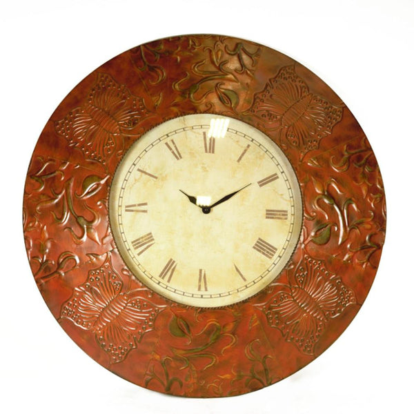 Antique Metal Wall Clock, Bronze-Wall Clocks-Bronze-Metal-JadeMoghul Inc.
