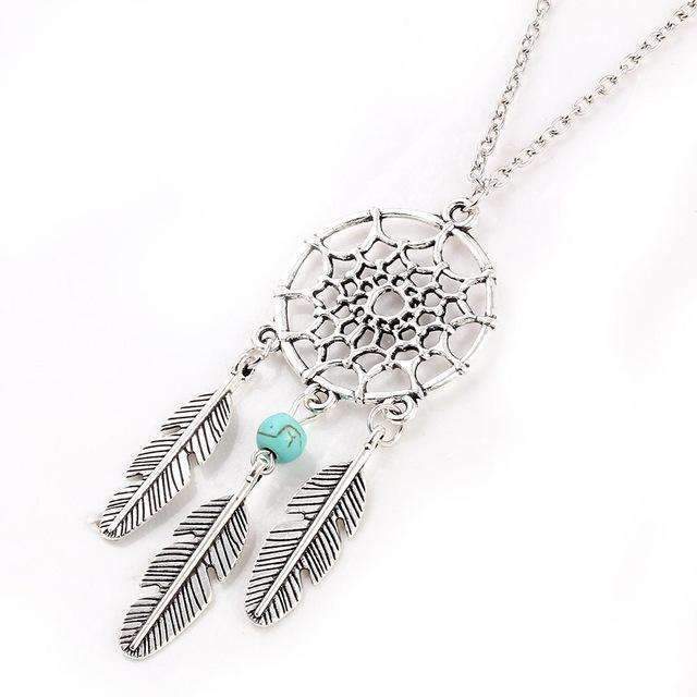 Antique Silver Color Alloy Girl Chain necklaces For Women Vintage Retro Dream Catcher Leaves Pendant Necklace Jewelry collares-32LL17-JadeMoghul Inc.