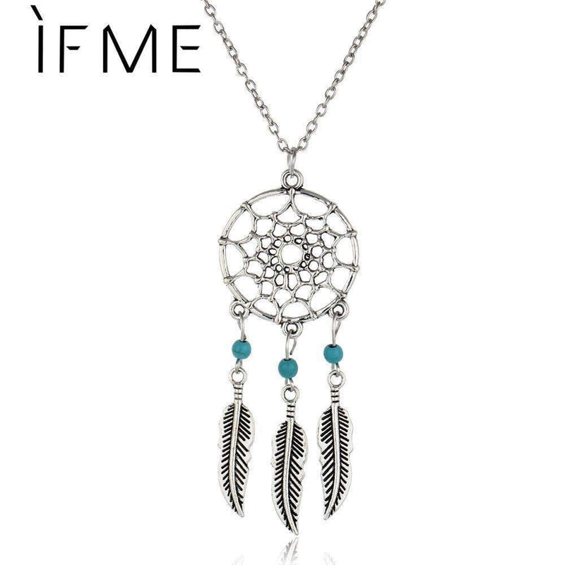 Antique Silver Color Alloy Girl Chain necklaces For Women Vintage Retro Dream Catcher Leaves Pendant Necklace Jewelry collares-32LL17-JadeMoghul Inc.