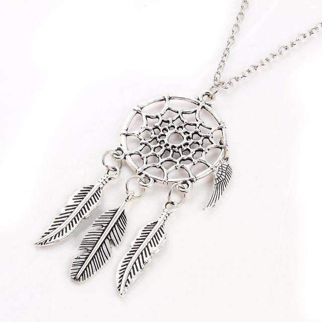 Antique Silver Color Alloy Girl Chain necklaces For Women Vintage Retro Dream Catcher Leaves Pendant Necklace Jewelry collares-32LL18-JadeMoghul Inc.