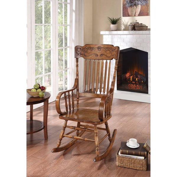 Antique Style Rocking Chair, Warm Brown-Rocking Chairs-BROWN-ASIAN HARDWOOD-JadeMoghul Inc.