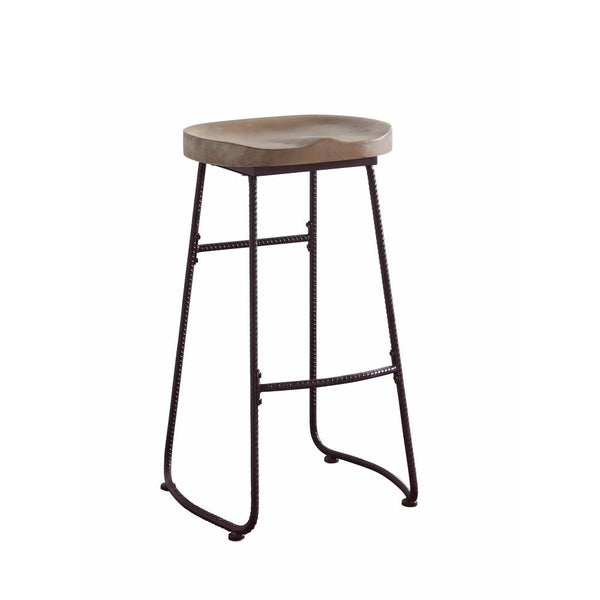 Antique Wood And Metal Bar Stool with Saddle Seat, Brown And Black-Bar Stools and Counter Stools-Brown And Black-Wood & Metal-JadeMoghul Inc.