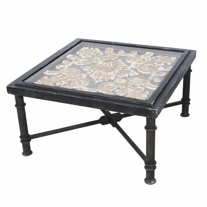 Antiquely Prepared Arabesque Square Cocktail Table-Coffee Tables-Black-wood-JadeMoghul Inc.