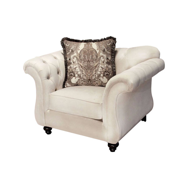 Antoinette Beige Premium Fabric Chair-Living Room Furniture Sets-Ivory-Premium Velvet Fabric Polyster Wood-JadeMoghul Inc.
