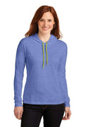 Anvil Ladies 100% Combed Ring Spun Cotton Long Sleeve Hooded T-Shirt. 887L-Sweatshirts/Fleece-Heather Blue/ Neon Yellow-2XL-JadeMoghul Inc.