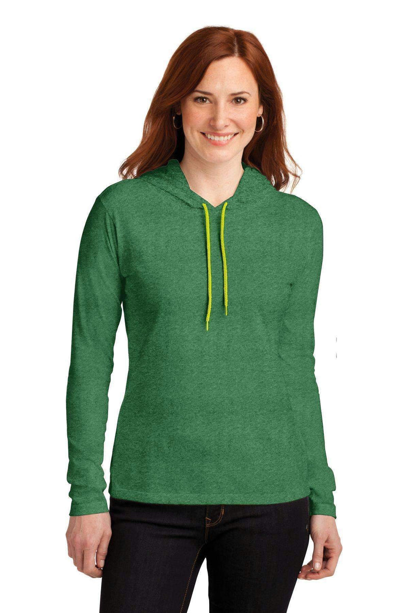 Anvil Ladies 100% Combed Ring Spun Cotton Long Sleeve Hooded T-Shirt. 887L-Sweatshirts/Fleece-Heather Green/ Neon Yellow-2XL-JadeMoghul Inc.