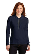 Anvil Ladies 100% Combed Ring Spun Cotton Long Sleeve Hooded T-Shirt. 887L-Sweatshirts/Fleece-Navy/ Dark Grey-2XL-JadeMoghul Inc.