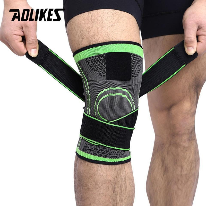 AOLIKES 1PCS 3D Weaving Pressurization Knee Brace Basketball Hiking Cycling Knee Support Professional Protective Sports Knee Pad-Green-S-JadeMoghul Inc.