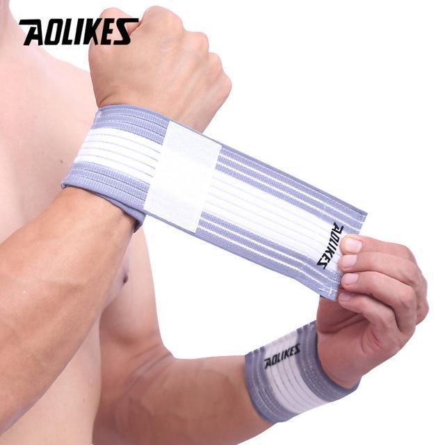 AOLIKES 1PCS Cotton Elastic Bandage Hand Sport Wristband Gym Support Wrist Brace Wrap carpal tunnel-Grey with White-JadeMoghul Inc.