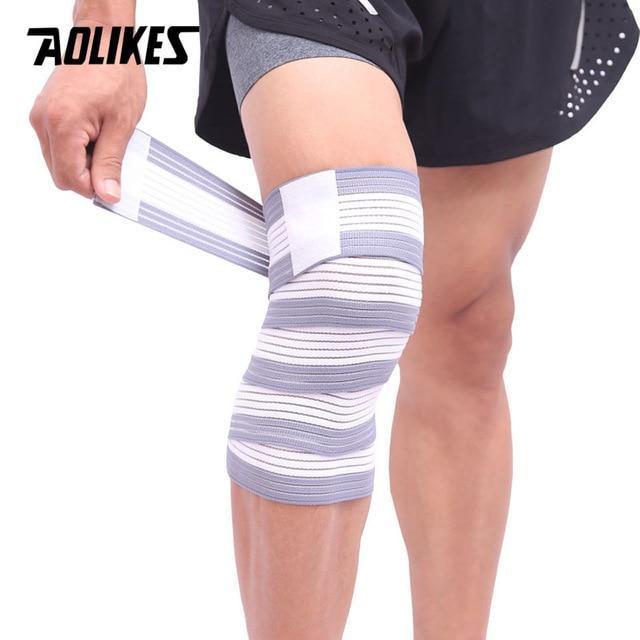 AOLIKES 1PCS Elastic Bandage Tape Sport Knee Support Strap Shin Guard Compression Protector For Ankle Leg Wrist Wrap-Grey with White-180cm-JadeMoghul Inc.