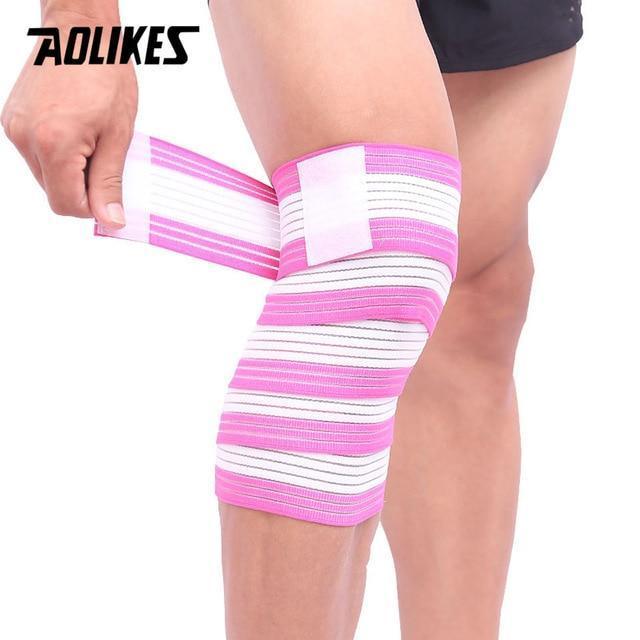 AOLIKES 1PCS Elastic Bandage Tape Sport Knee Support Strap Shin Guard Compression Protector For Ankle Leg Wrist Wrap-Pink with White-180cm-JadeMoghul Inc.