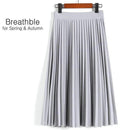 Aonibeier Fashion Women's High Waist Pleated Solid Color Length Elastic Skirt Promotions Lady Black Pink Party Casual Skirts-Light Grey-One Size-JadeMoghul Inc.