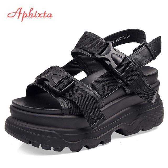 Aphixta 8cm Platform Sandals Women Wedge High Heels Shoes Women Buckle Leather Canvas Summer Zapatos Mujer Wedges Woman Sandal JadeMoghul Inc. 