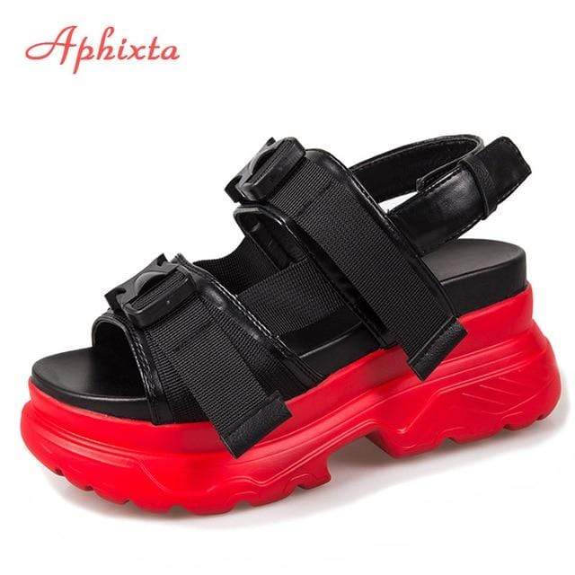 Aphixta 8cm Platform Sandals Women Wedge High Heels Shoes Women Buckle Leather Canvas Summer Zapatos Mujer Wedges Woman Sandal JadeMoghul Inc. 