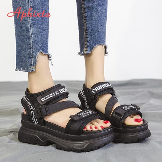 Aphixta 8cm Platform Sandals Women Wedge High Heels Shoes Women Buckle Leather Canvas Summer Zapatos Mujer Wedges Woman Sandal JadeMoghul Inc. 