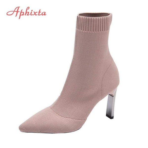 Aphixta Metal Blade Heels Socks Boots Women Stretch Fabric Elastic Stilettos Heel Pointed Toe Ankle Boots Shoes Woman Boats JadeMoghul Inc. 