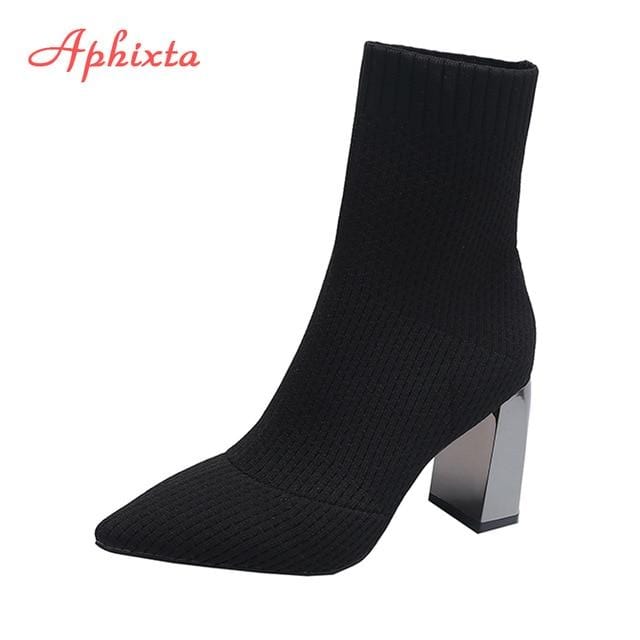 Aphixta Metal Blade Heels Socks Boots Women Stretch Fabric Elastic Stilettos Heel Pointed Toe Ankle Boots Shoes Woman Boats JadeMoghul Inc. 