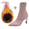 Aphixta Metal Blade Heels Socks Boots Women Stretch Fabric Elastic Stilettos Heel Pointed Toe Ankle Boots Shoes Woman Boats JadeMoghul Inc. 