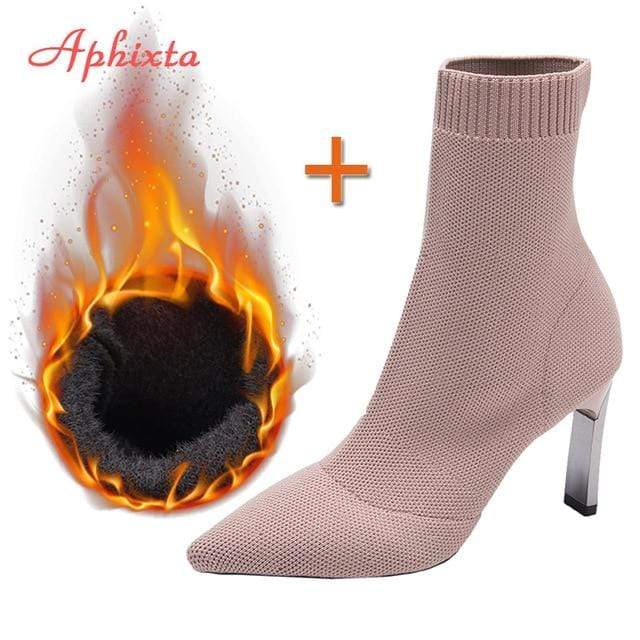 Aphixta Metal Blade Heels Socks Boots Women Stretch Fabric Elastic Stilettos Heel Pointed Toe Ankle Boots Shoes Woman Boats JadeMoghul Inc. 