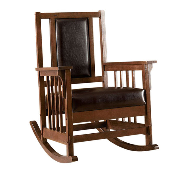 Apple Valley Transitional Apple Valley Rocker Chair, Expresso Finish-Rocking Chairs-Espresso-Leatherette Solid Wood & Others-JadeMoghul Inc.