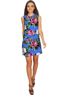 Aquarelle Adele Catchy Floral Sleeveless Shift Dress - Women-Aquarelle-XS-Blue/Pink/Green-JadeMoghul Inc.