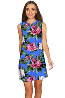 Aquarelle Adele Catchy Floral Sleeveless Shift Dress - Women-Aquarelle-XS-Blue/Pink/Green-JadeMoghul Inc.