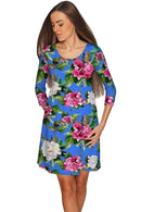 Aquarelle Gloria Empire Waist Flower Print Dress - Women-Aquarelle-XS-Blue/Pink/Green-JadeMoghul Inc.