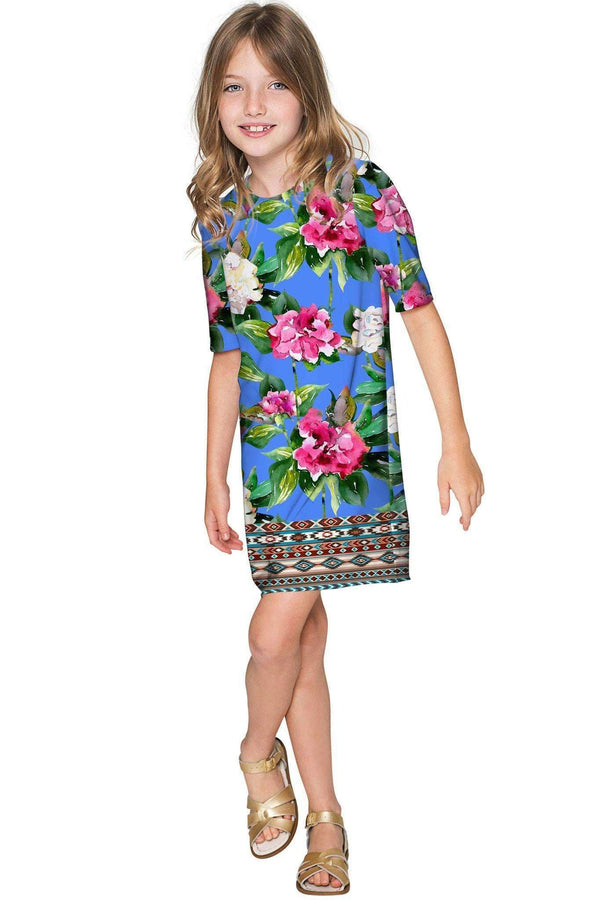 Aquarelle Grace Blue Floral Print Shift Party Dress - Girls-Aquarelle-18M/2-Blue/Pink/Green-JadeMoghul Inc.