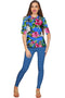 Aquarelle Sophia Blue Floral Sleeved Catchy Top - Women-Aquarelle-XS-Blue/Pink/Green-JadeMoghul Inc.