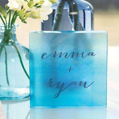 Aqueous Personalized Clear Acrylic Block Cake Topper Bright Purple (Pack of 1)-Wedding Cake Toppers-Carribean Blue-JadeMoghul Inc.