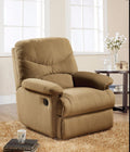 Arcadia Microfiber Glider Recliner, Light Brown-Recliner Chairs-Light Brown-Mfb WoodPly FoamMetal Gliding-Recliner-JadeMoghul Inc.