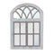 Arched Wooden Framed Window Wall Panel with Inserted Mirror, Distressed White and Clear-Wall Panels-White-Wood and Mirror-JadeMoghul Inc.