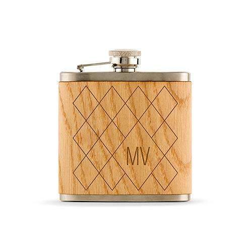 Argyle Diamond Monogram Oak Wrapped Hip Flask (Pack of 1)-Personalized Gifts For Men-JadeMoghul Inc.